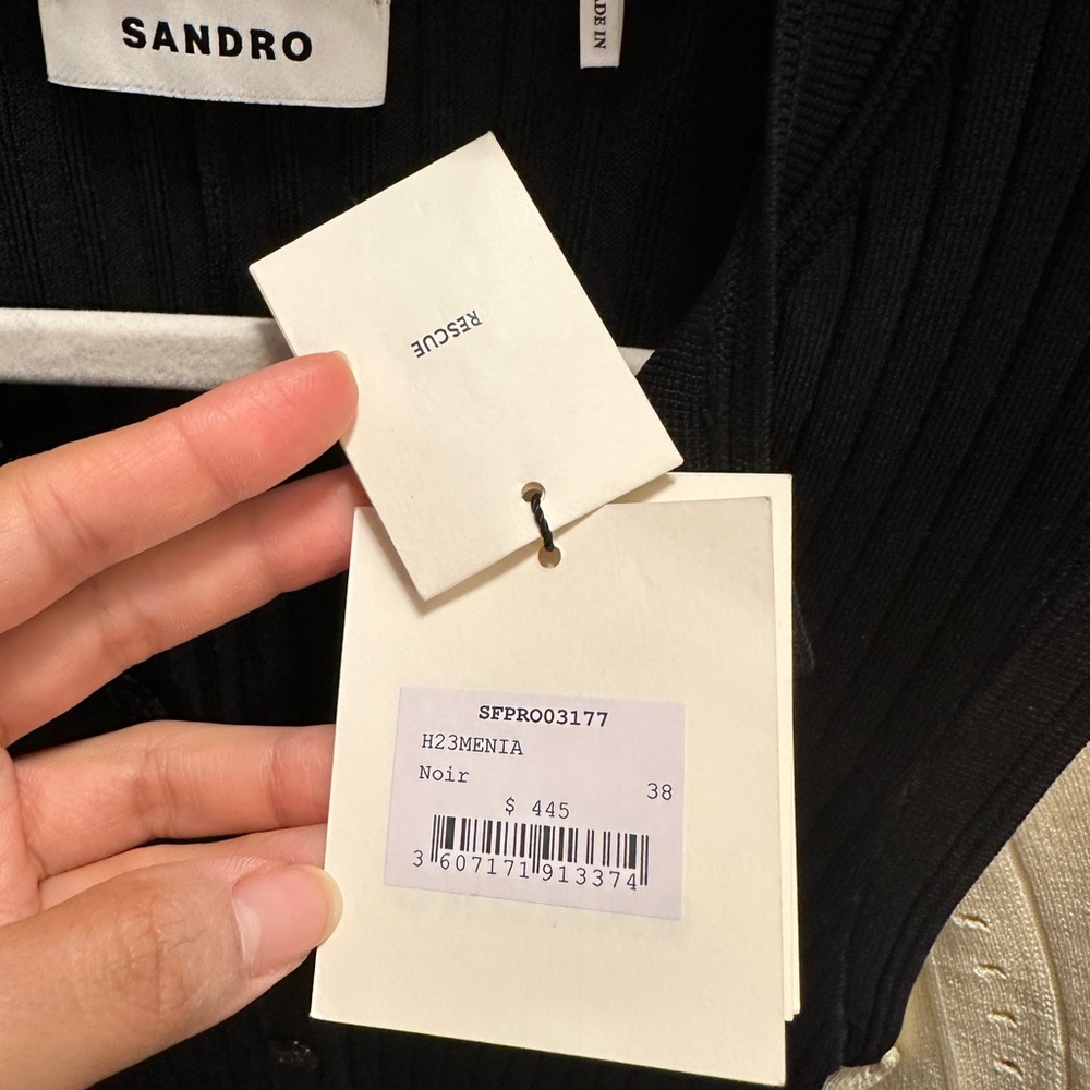 Sandro Black and Cream Pleated Midi dress 38 - Picture 8 of 11